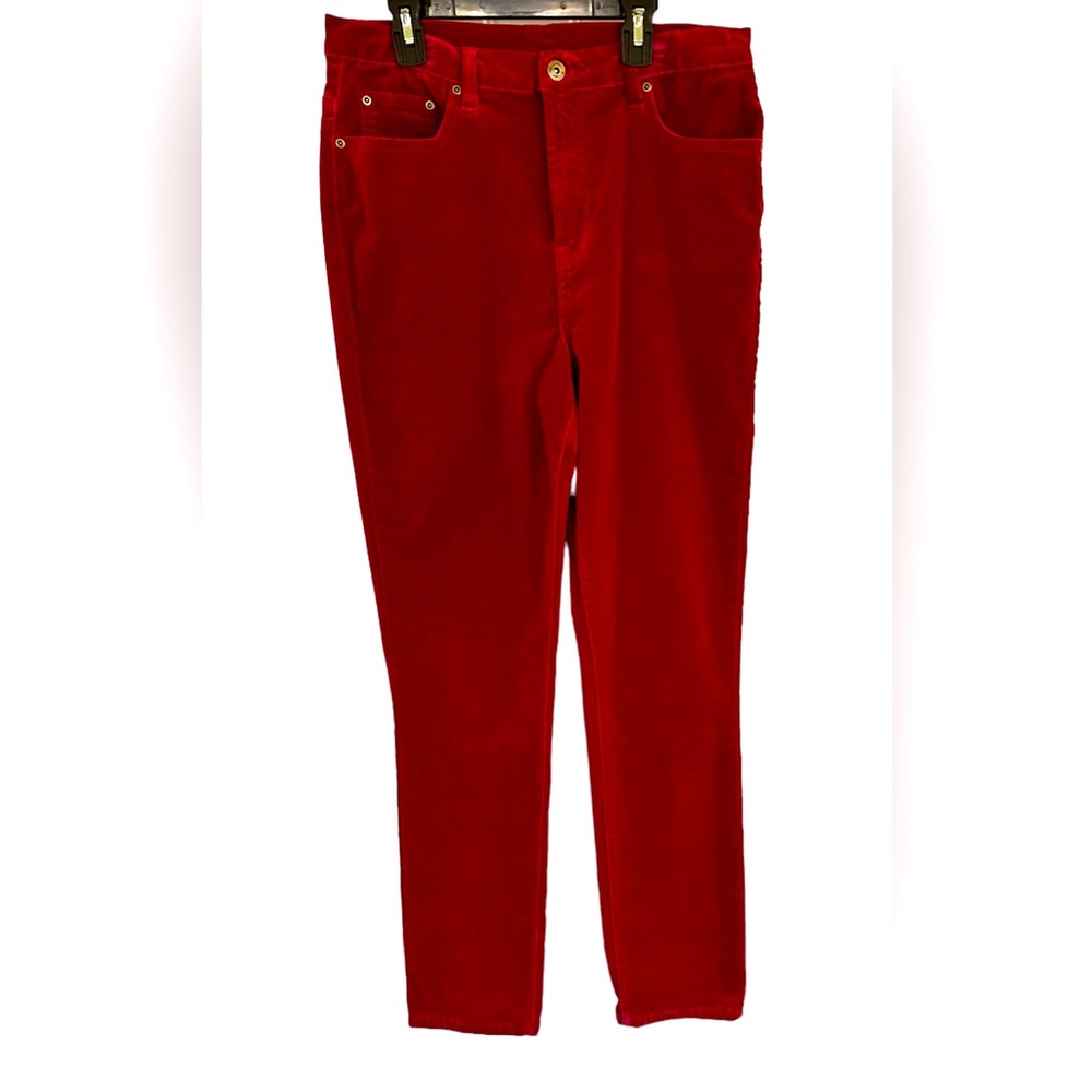 DG2 Diane Gilman red velour stretch straight leg pants, women 10 T